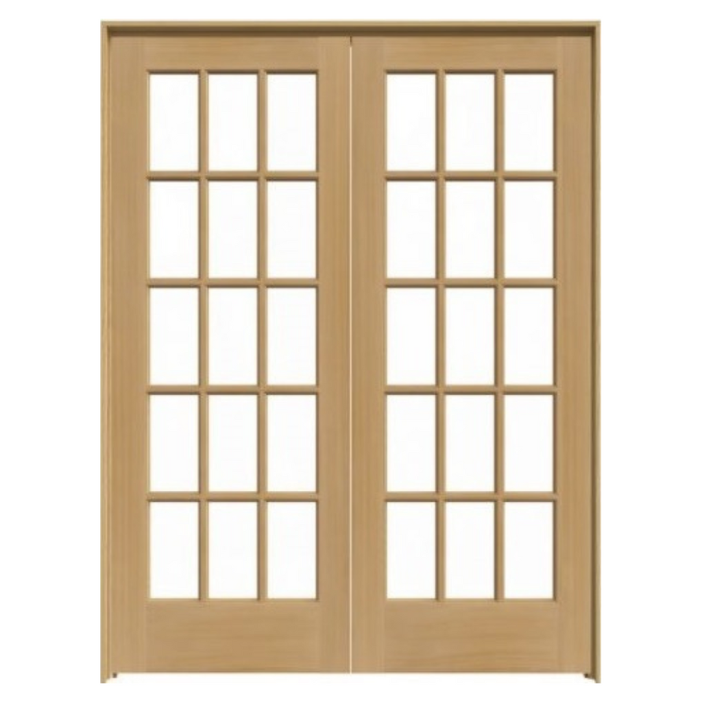 15 Lite Pine Double French Interior Door, Clear Glass