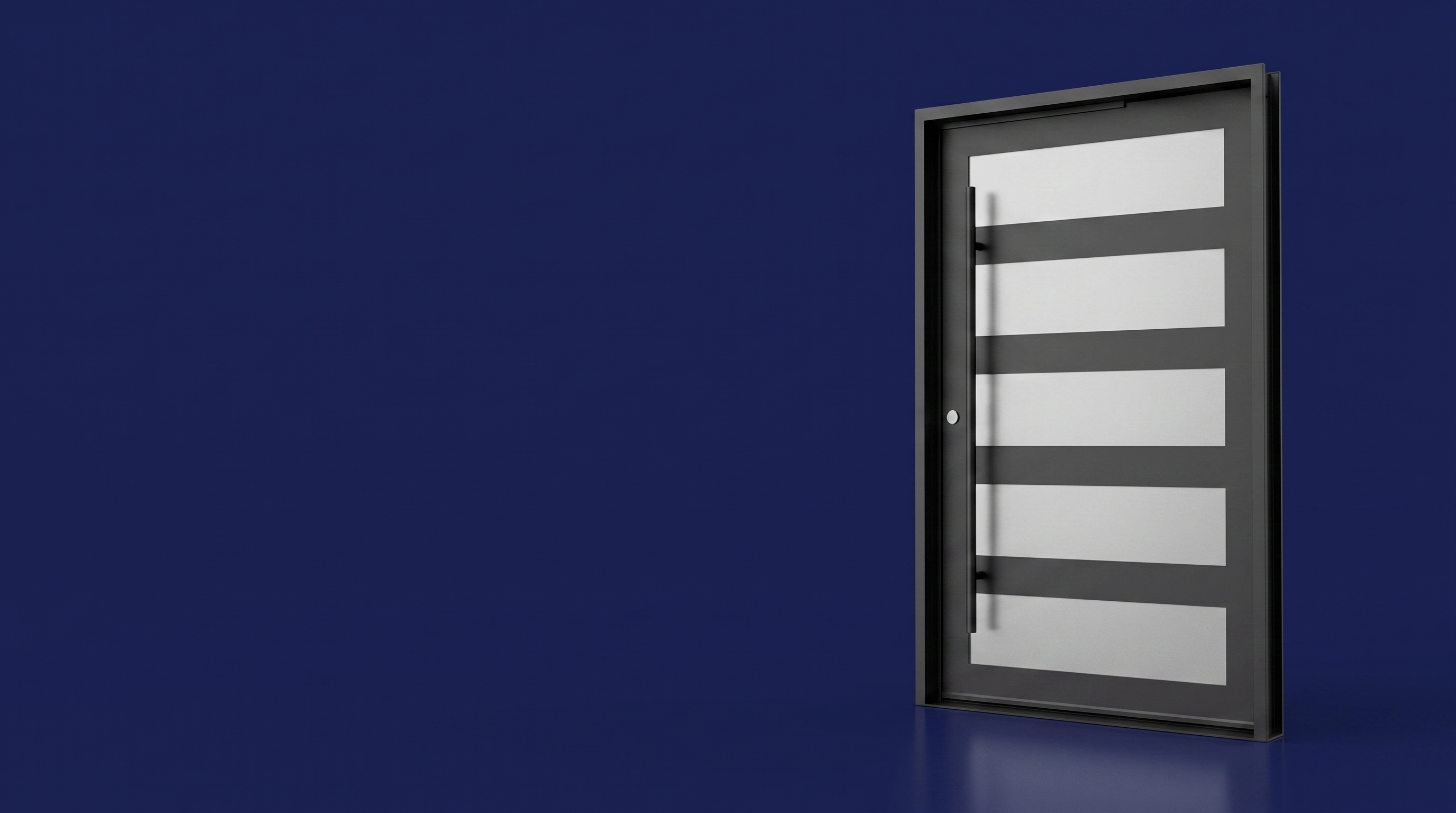 Iron Pivot Doors — wrought iron 5-lite pivot door on navy