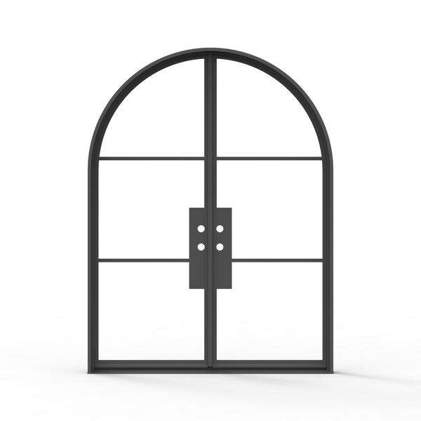 3 lite arched top french steel door