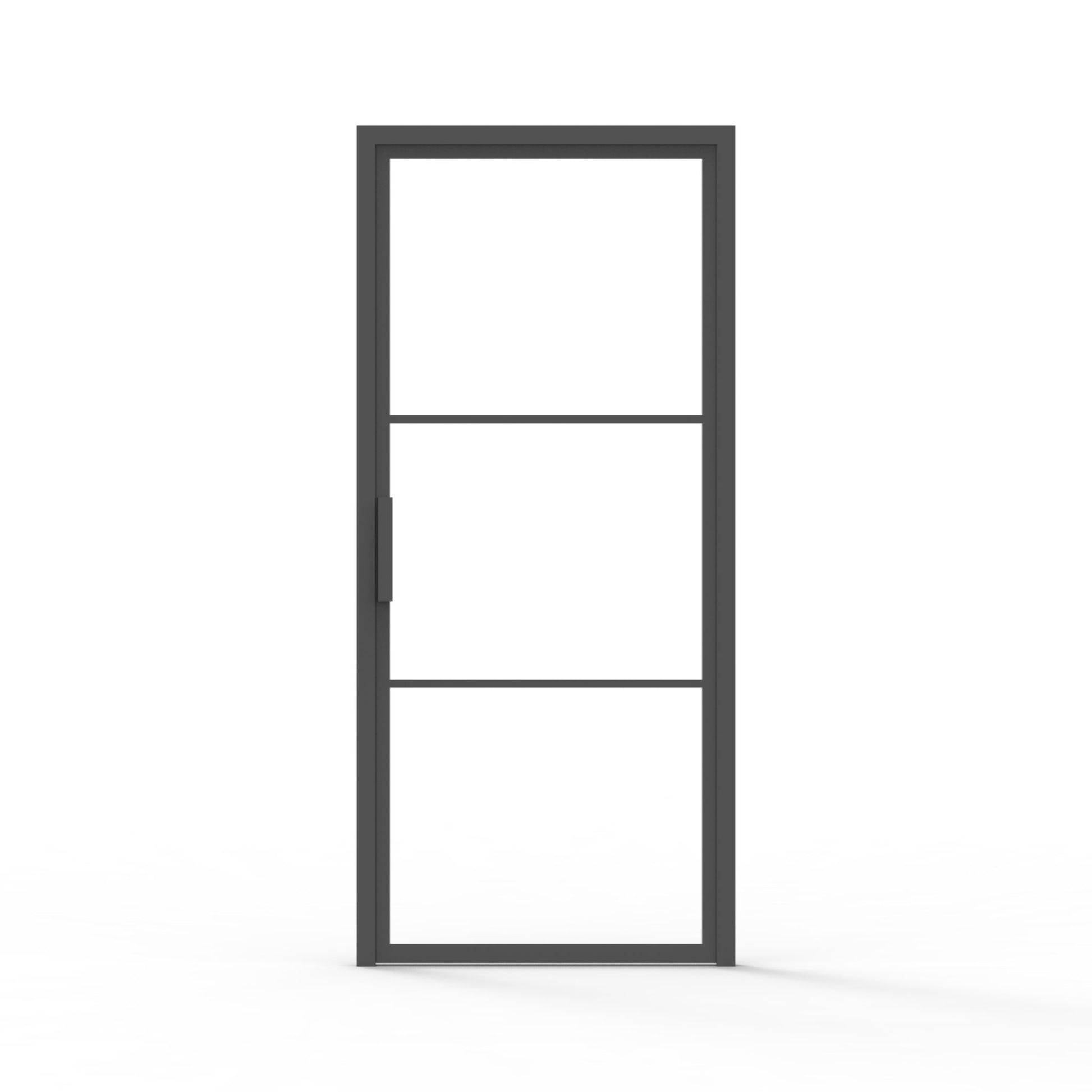 modern interior steel door, clear glass, black finish