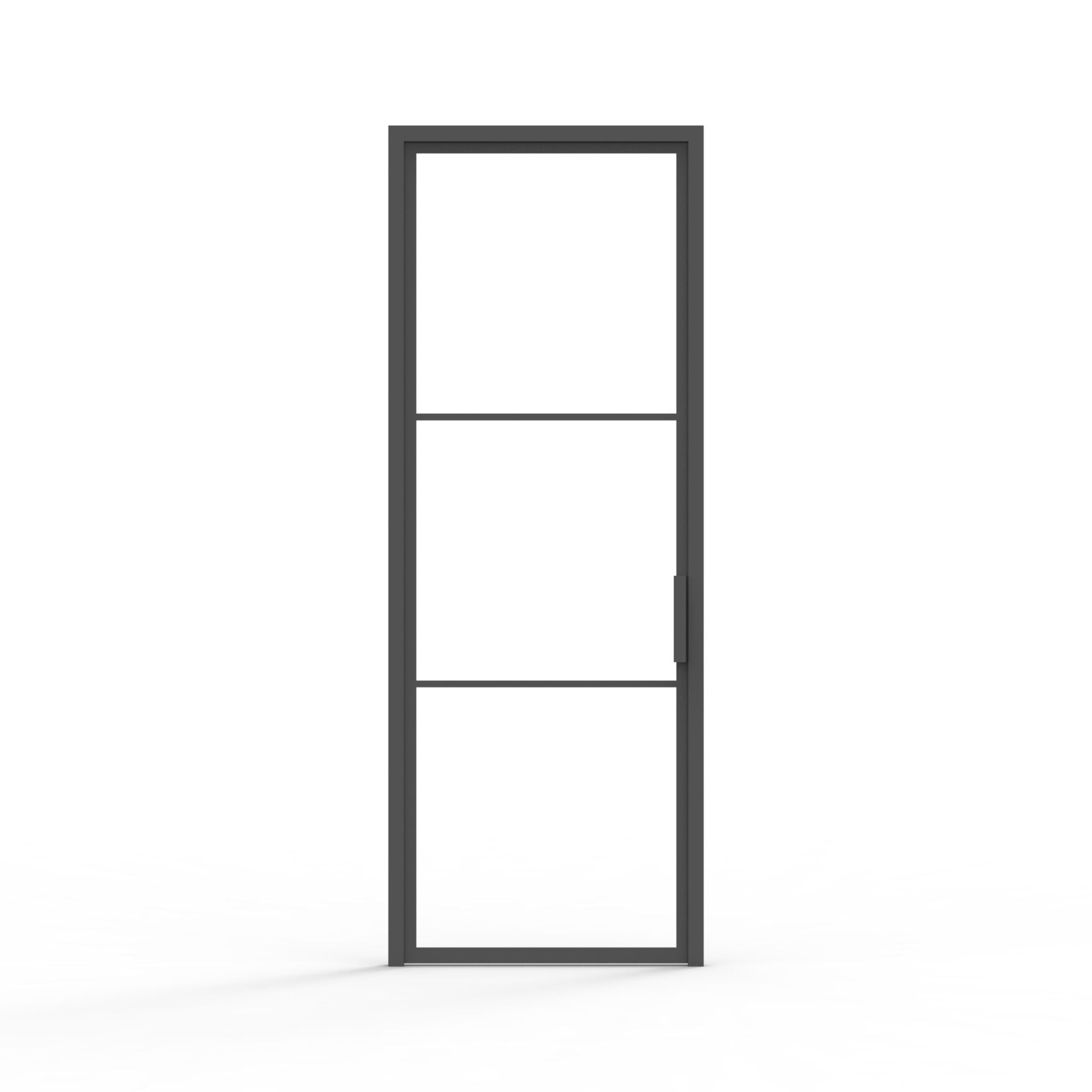 3 lite interior steel door, clear glass, contemporary, black finish