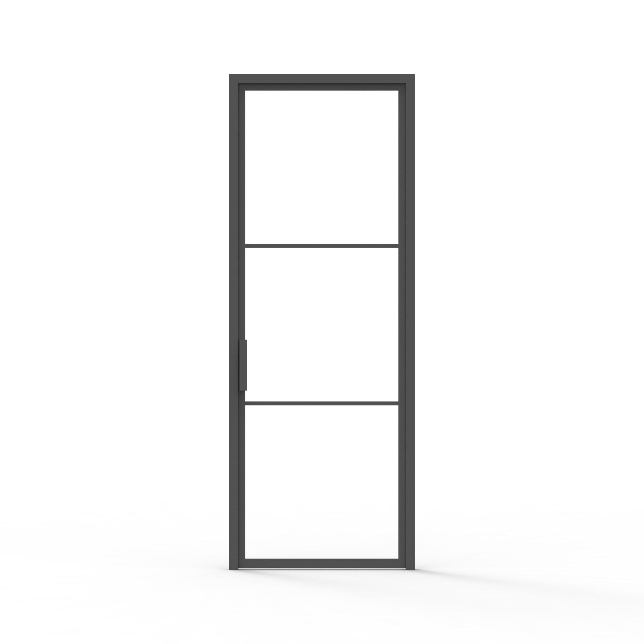 3 lite interior modern steel door, clear glass, smooth black finish