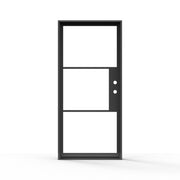French steel 3-lite door, black color, and clear glass panels