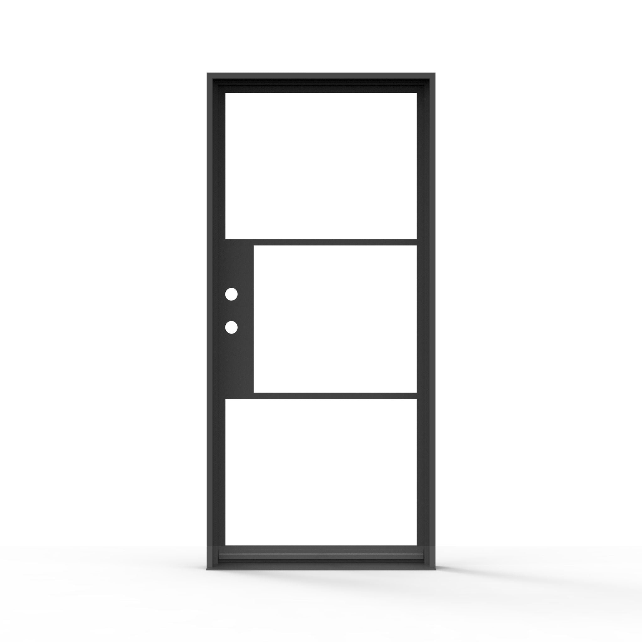 French steel 3-lite single door, black, right hand inswing, and clear glass