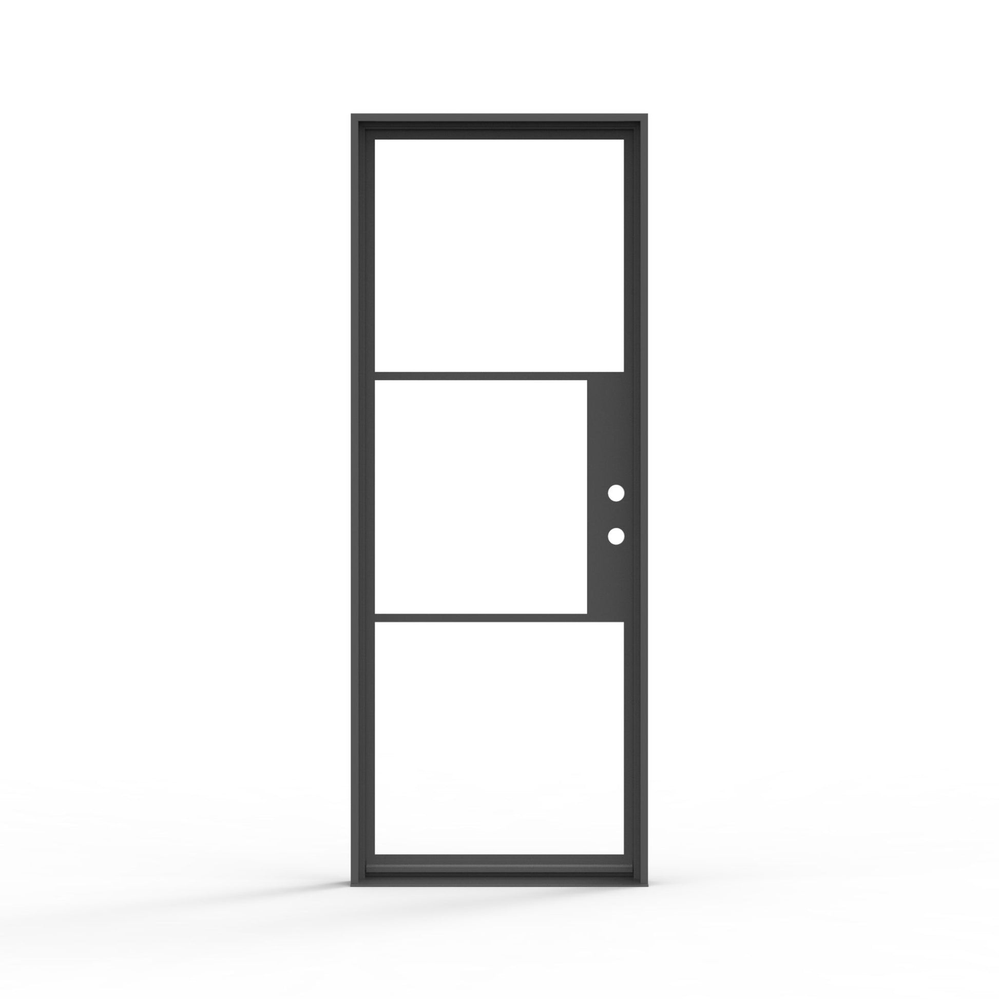 contemporary French steel 3-lite single door, black finish, and clear glass