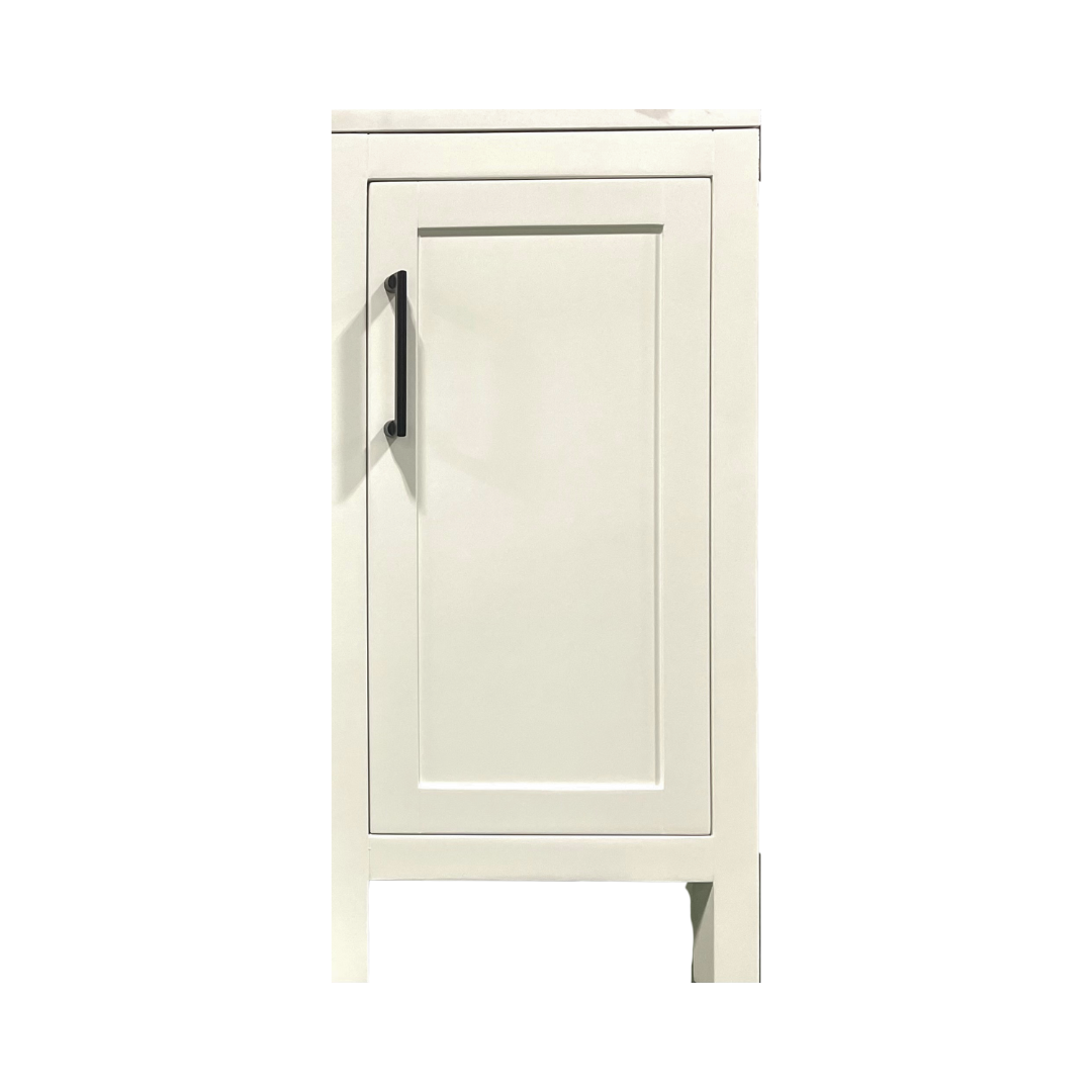 Rue Vanity; White Dove w/ BK Hardware; Side Cabinet