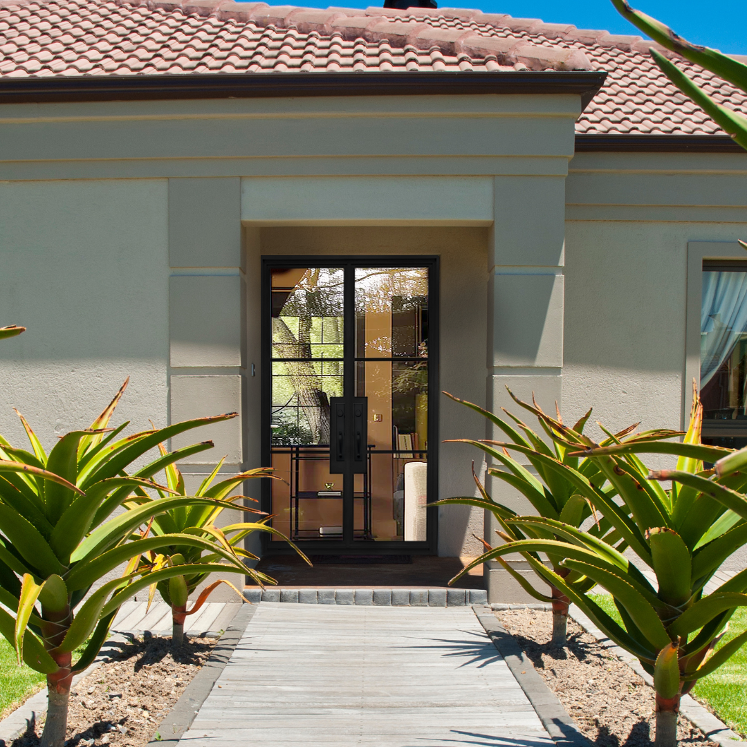French Steel 3 Lite Double Entry Door with Clear Glass