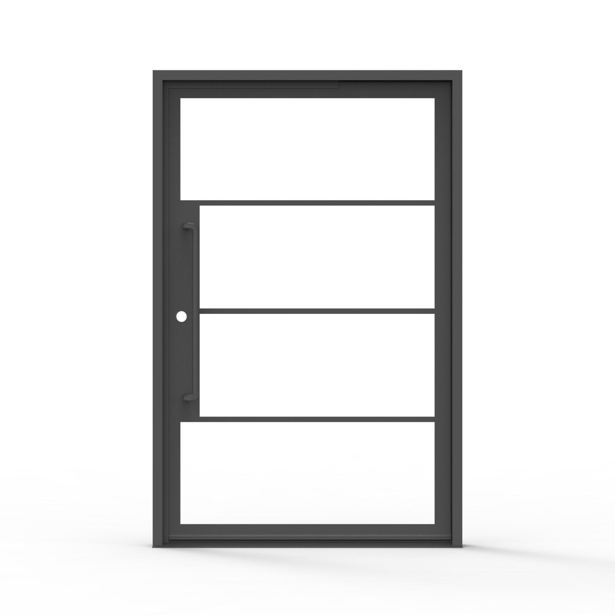 4 lite french steel pivot exterior door, clear glass, contemporary, smooth black finish