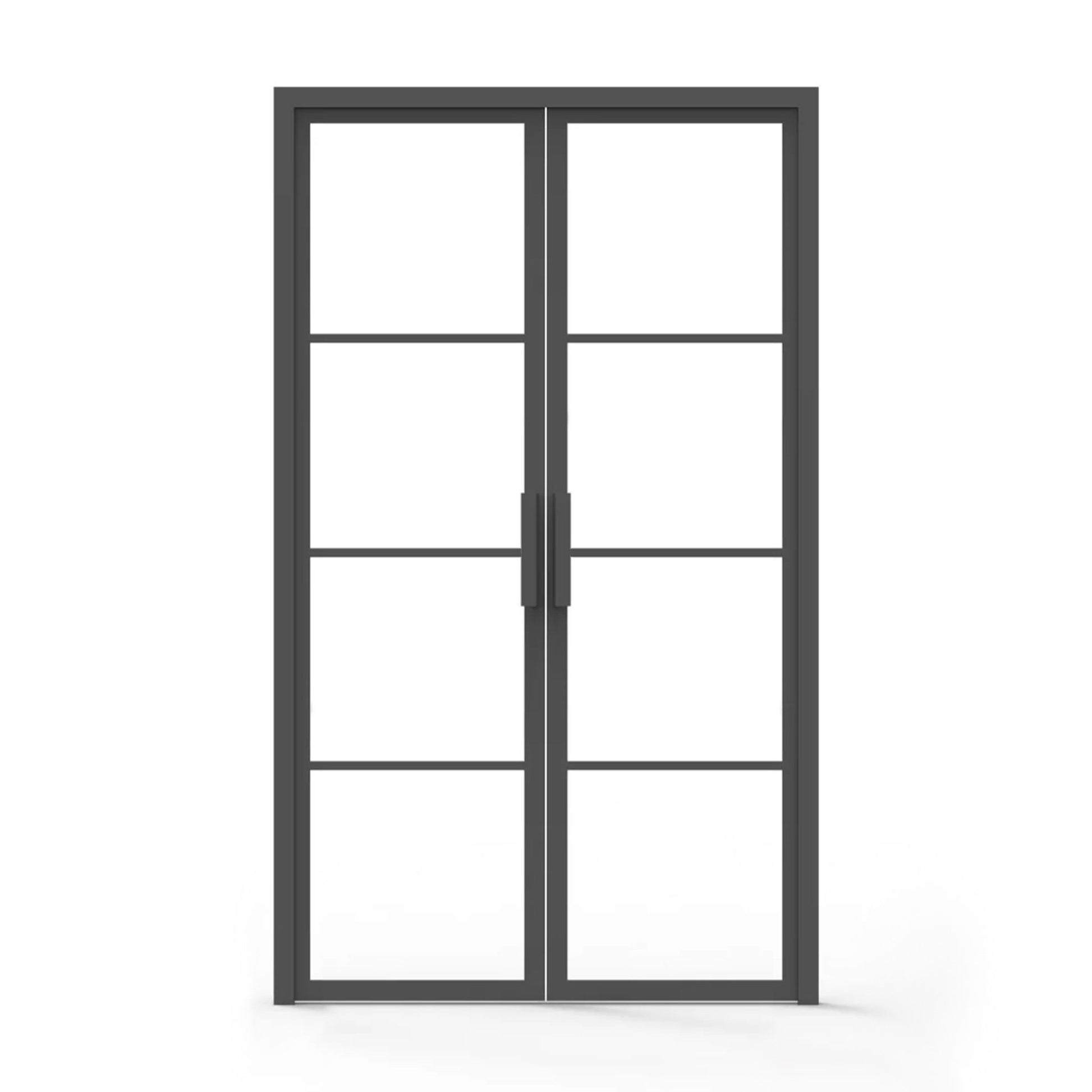 4 lite interior iron door, clear glass, flat handle, 48" x 80"
