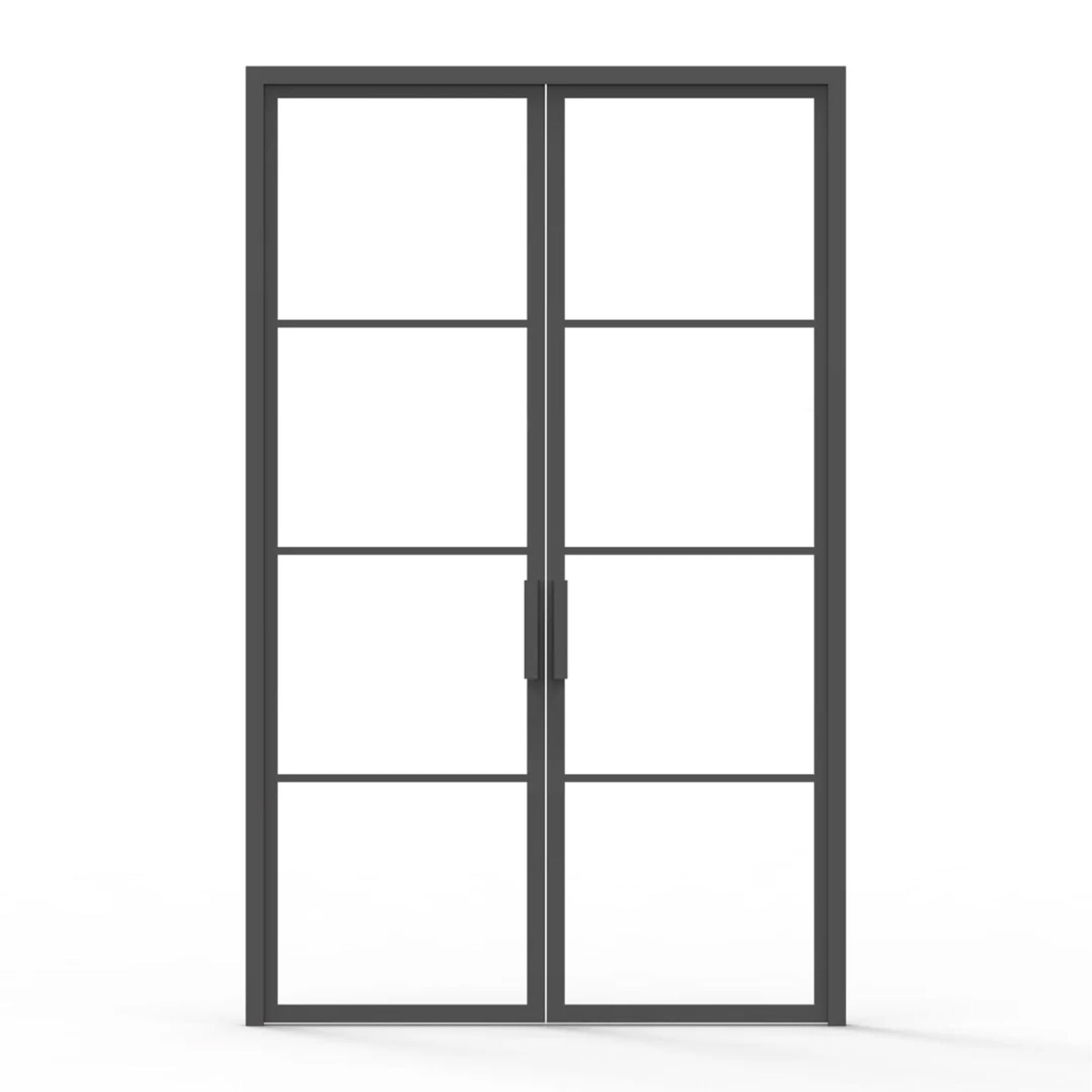 4 lite interior iron door, clear glass, flat handle, 60" x 96"