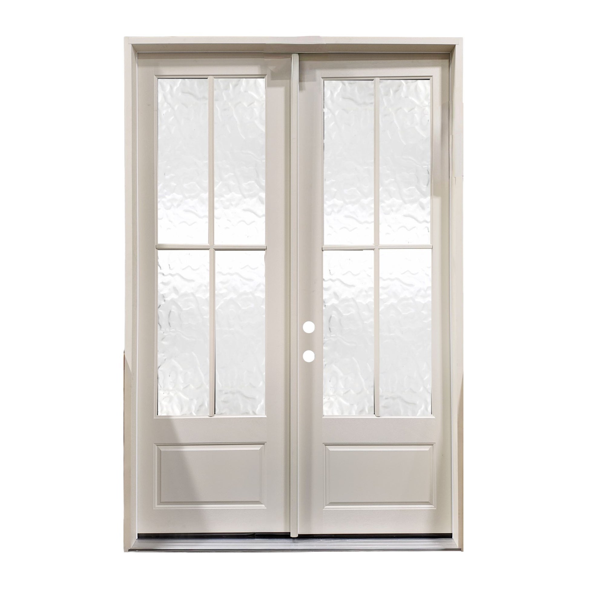 4 lite sdl fiberglass entry door, primed wood grain finish, textured glass, white