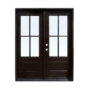 pre finished mahogany grain fiberglass door, clear glass, 4 lite