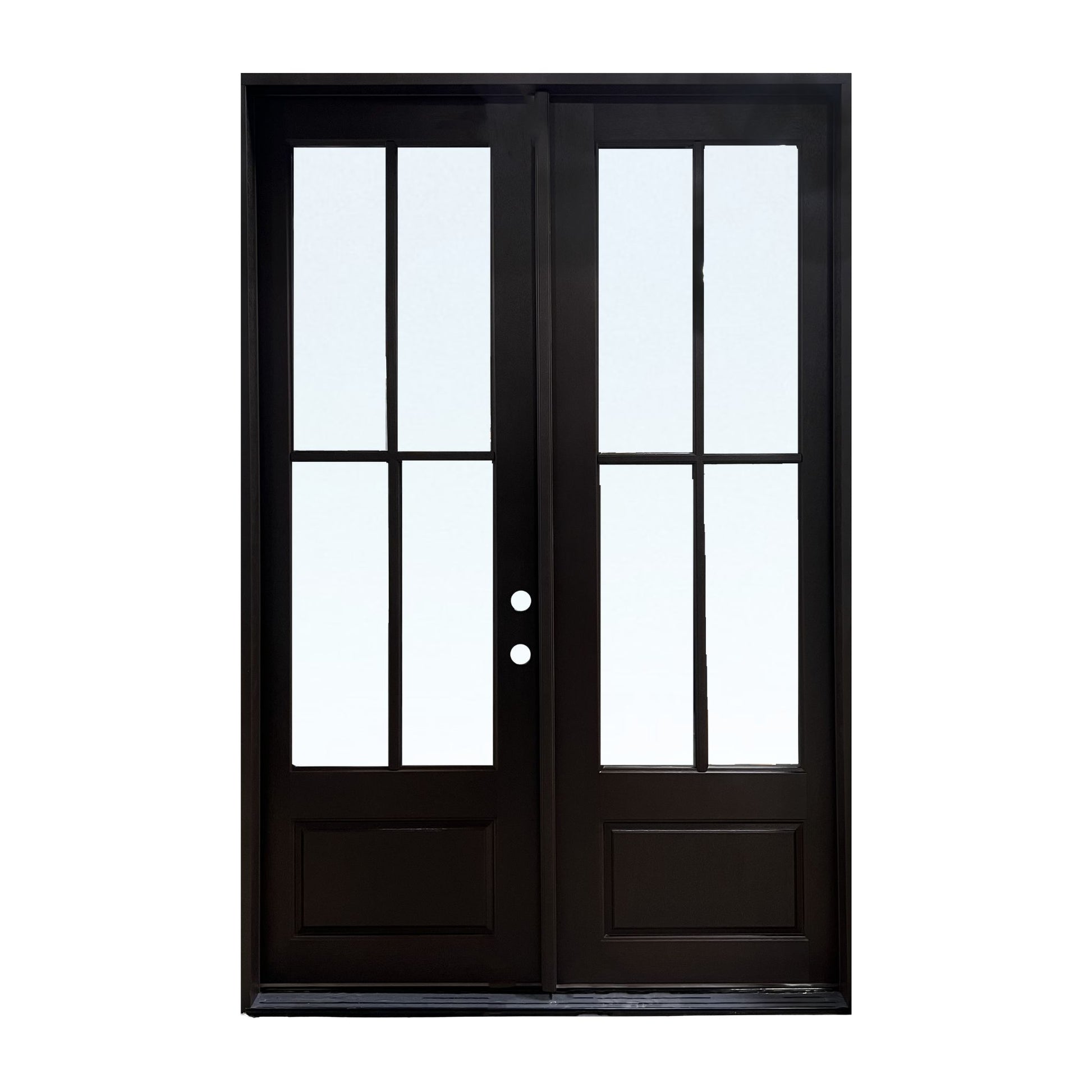 pre finished mahogany grain fiberglass double door, low-e clear glass, 4 lite
