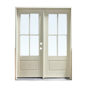 Fiberglass 4 Lite SDL Double Entry Door - Primed Mahogany Grain