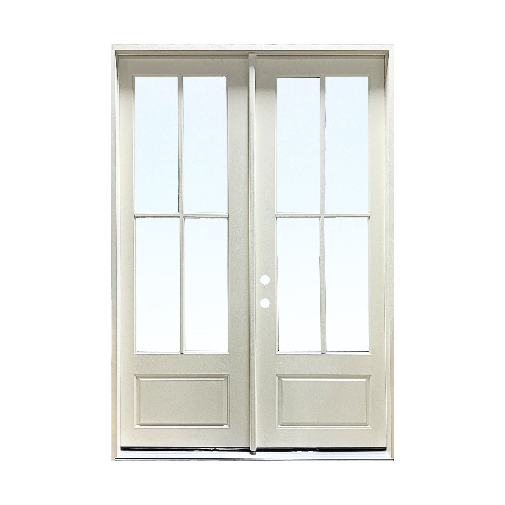 Fiberglass 4 Lite SDL Double Entry Door - Primed Mahogany Grain