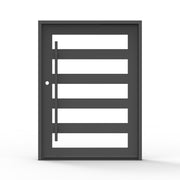 5 lite steel pivot door with smart glass in matte black finish, frosted mode, clear  mode, front entry door