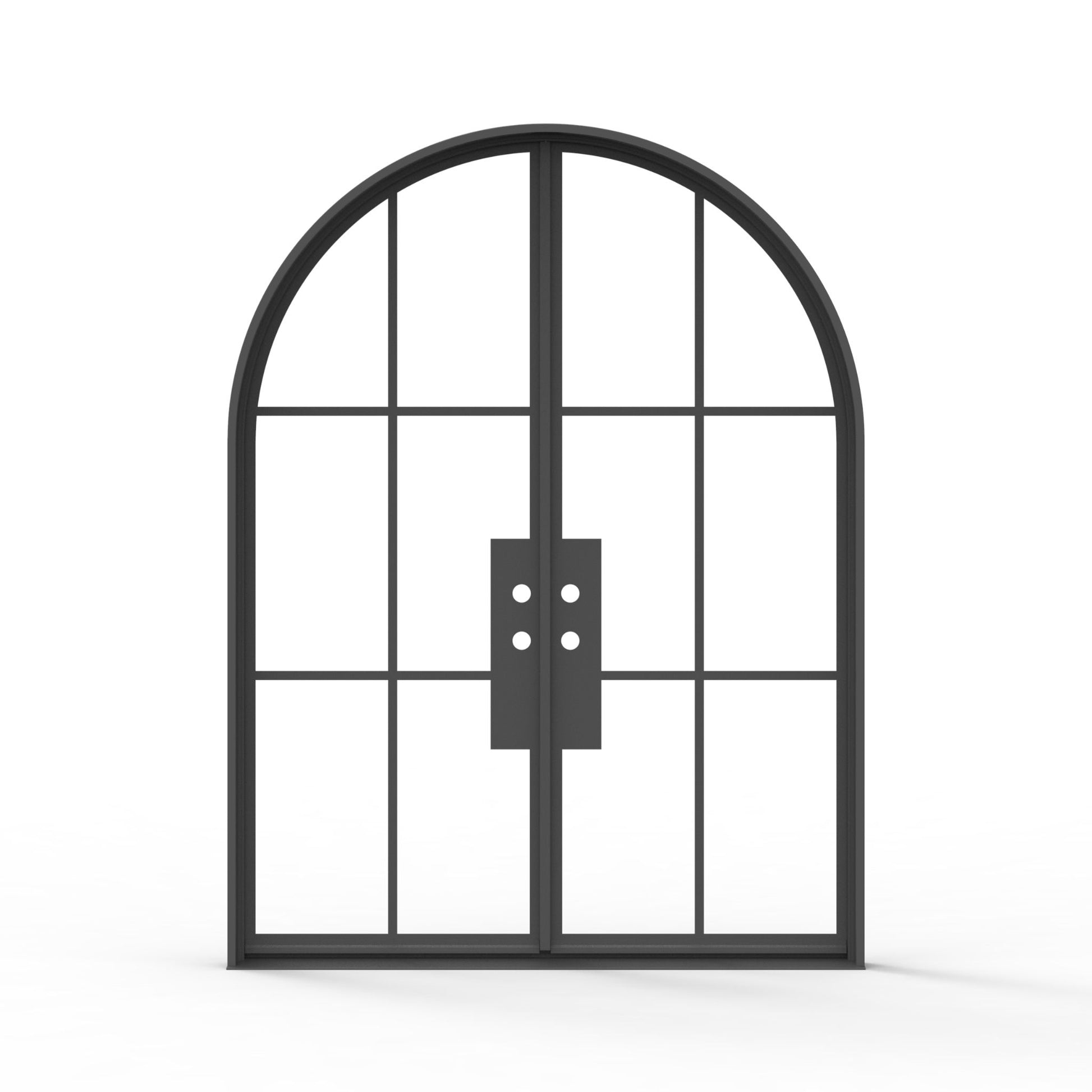 6 lite arched top french steel door, exterior  black door, clear glass, contemporary