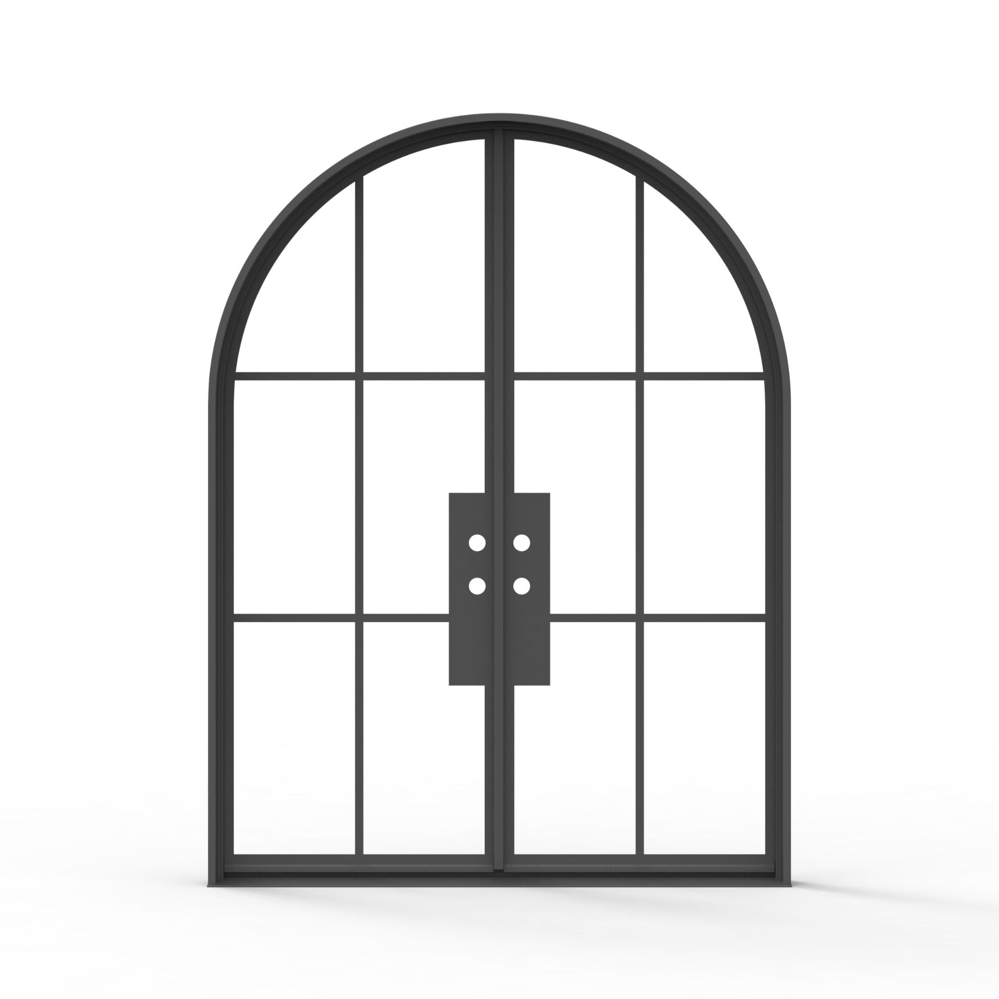 6 lite arched top french steel door, exterior  black door, clear glass, contemporary
