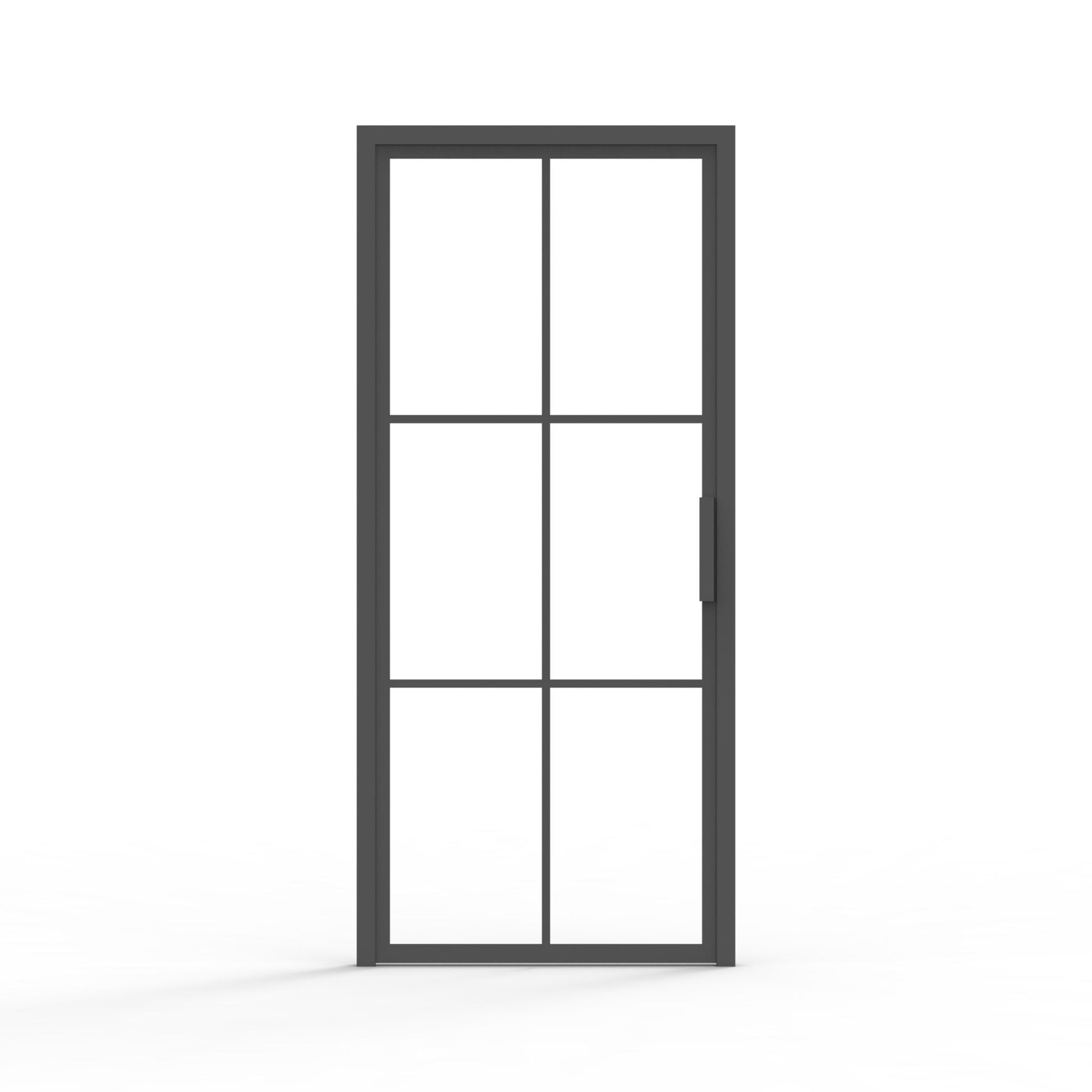 6 lite french steel interior door, smooth black finish, clear glass panels