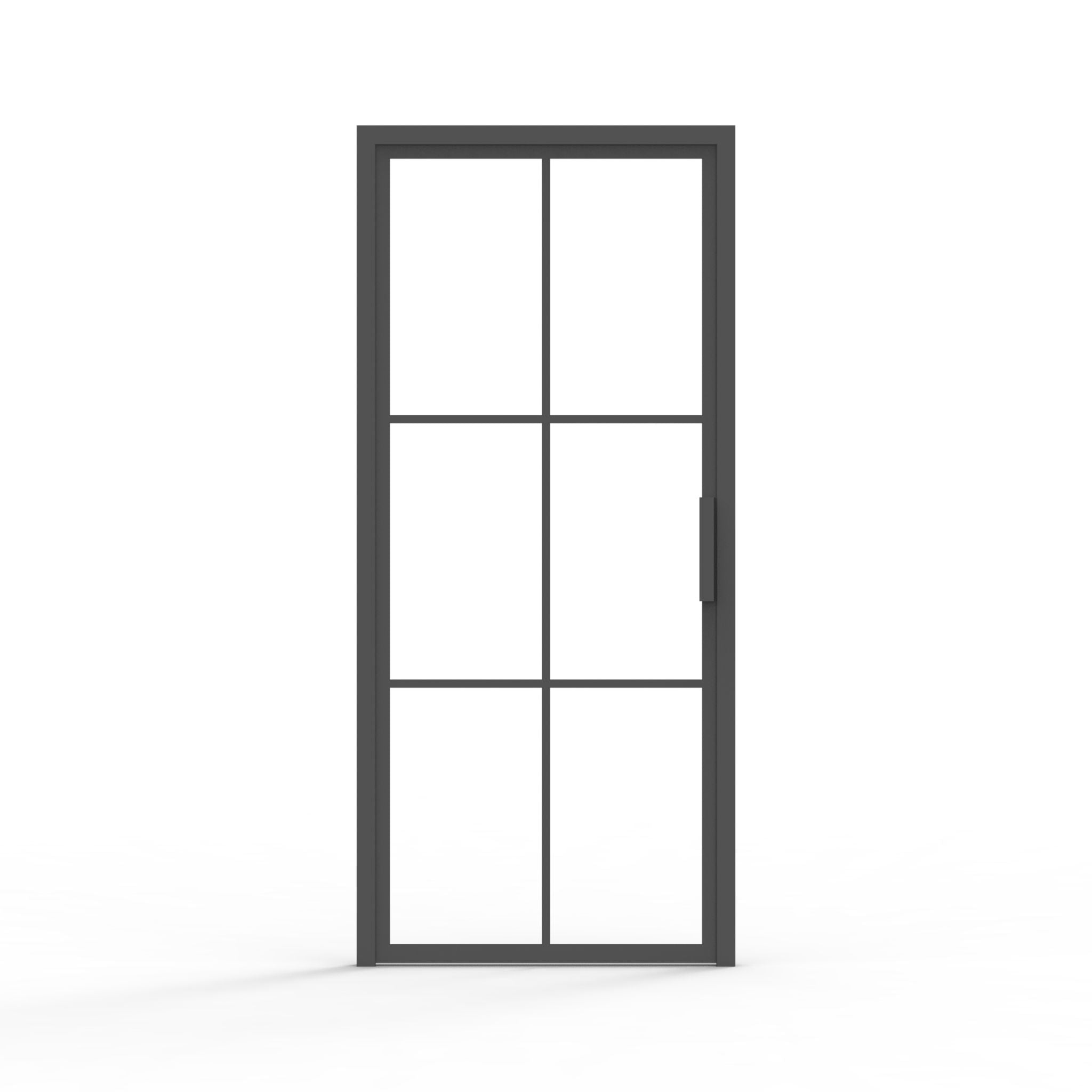 6 lite french steel interior door, smooth black finish, clear glass panels