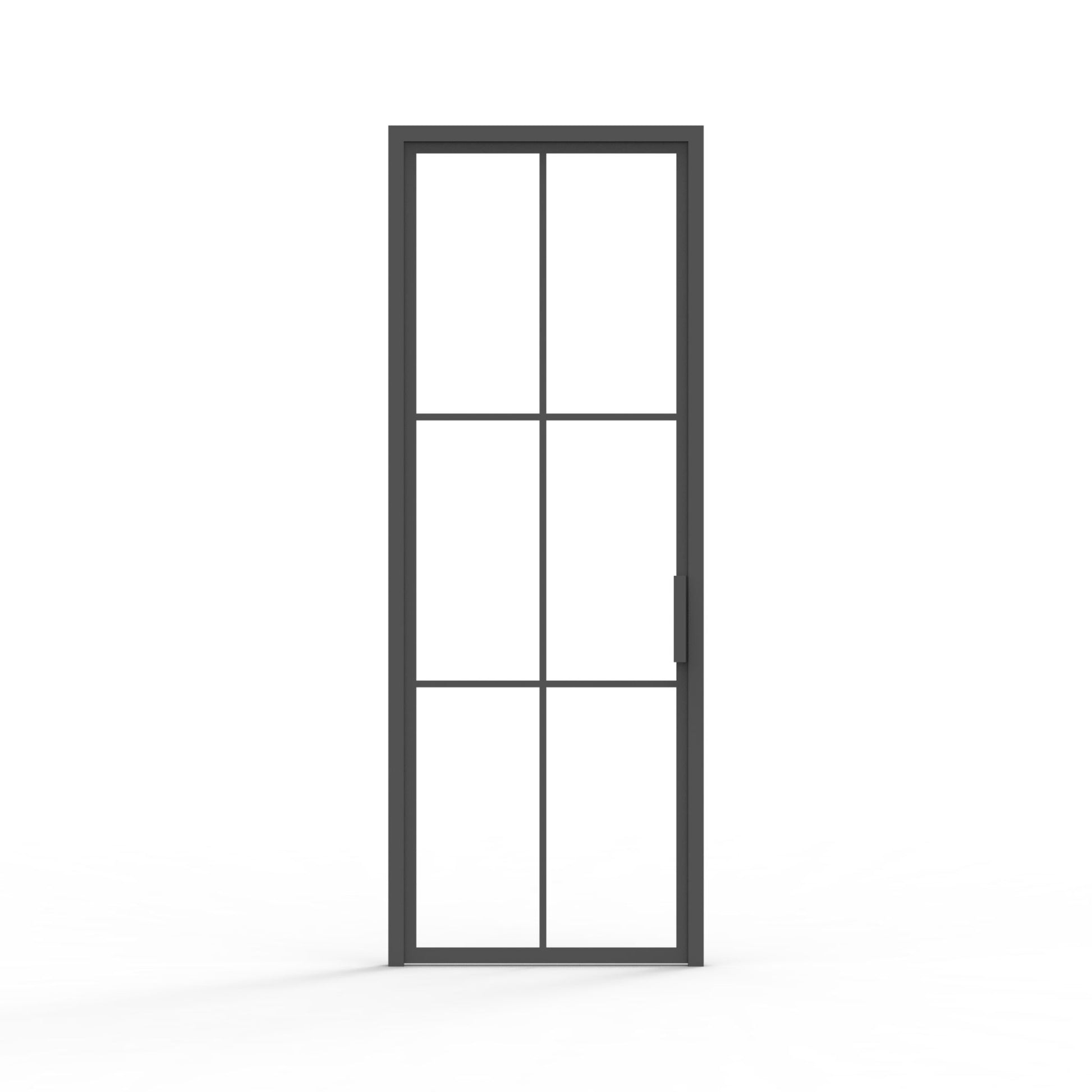 6 lite french steel interior door, smooth black finish, clear glass panels, modern home office door
