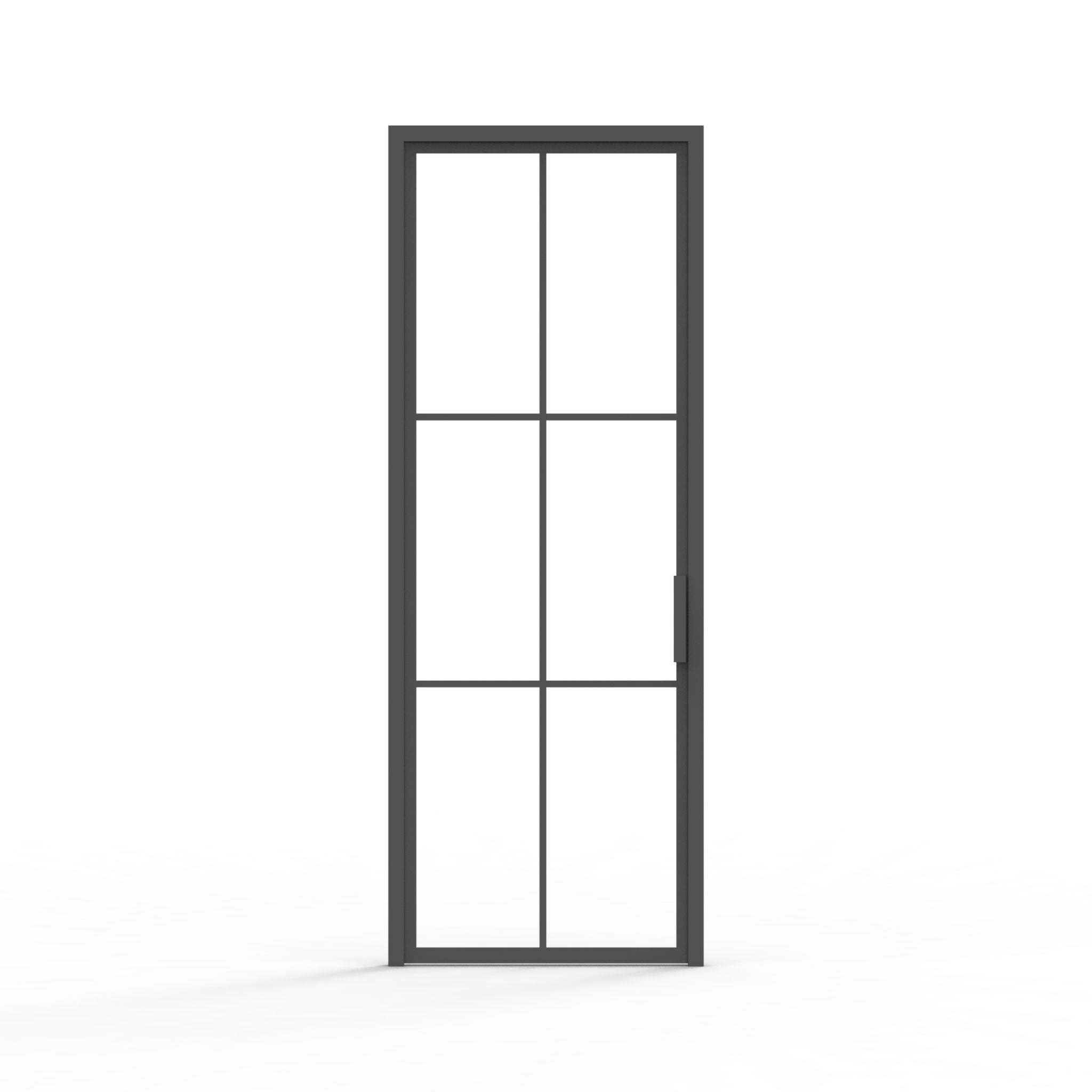 6 lite french steel interior door, smooth black finish, clear glass panels, modern home office door