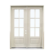 6 lite primed fiberglass door, mahogany grain, white, clear glass