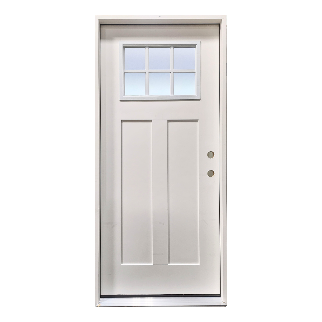 6 Lite Craftsman Fiberglass Exterior Door; Left Hand Swing; 3 ft. x 6 ft 8 in.