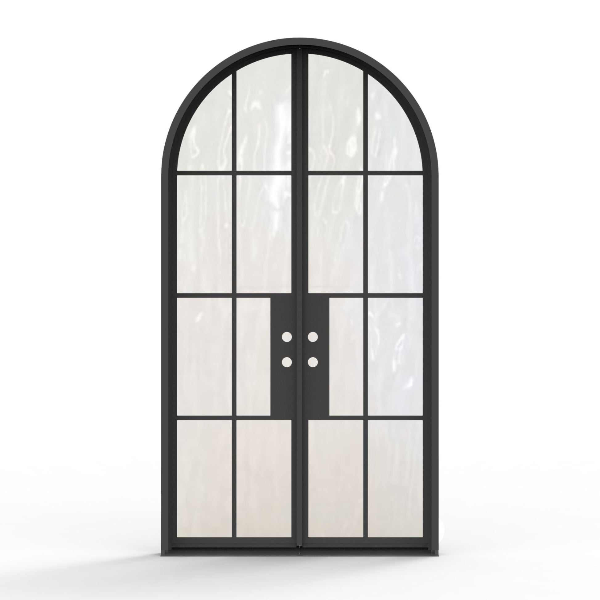 8 lite french steel double door, exterior view, black finish, flemish glass, modern