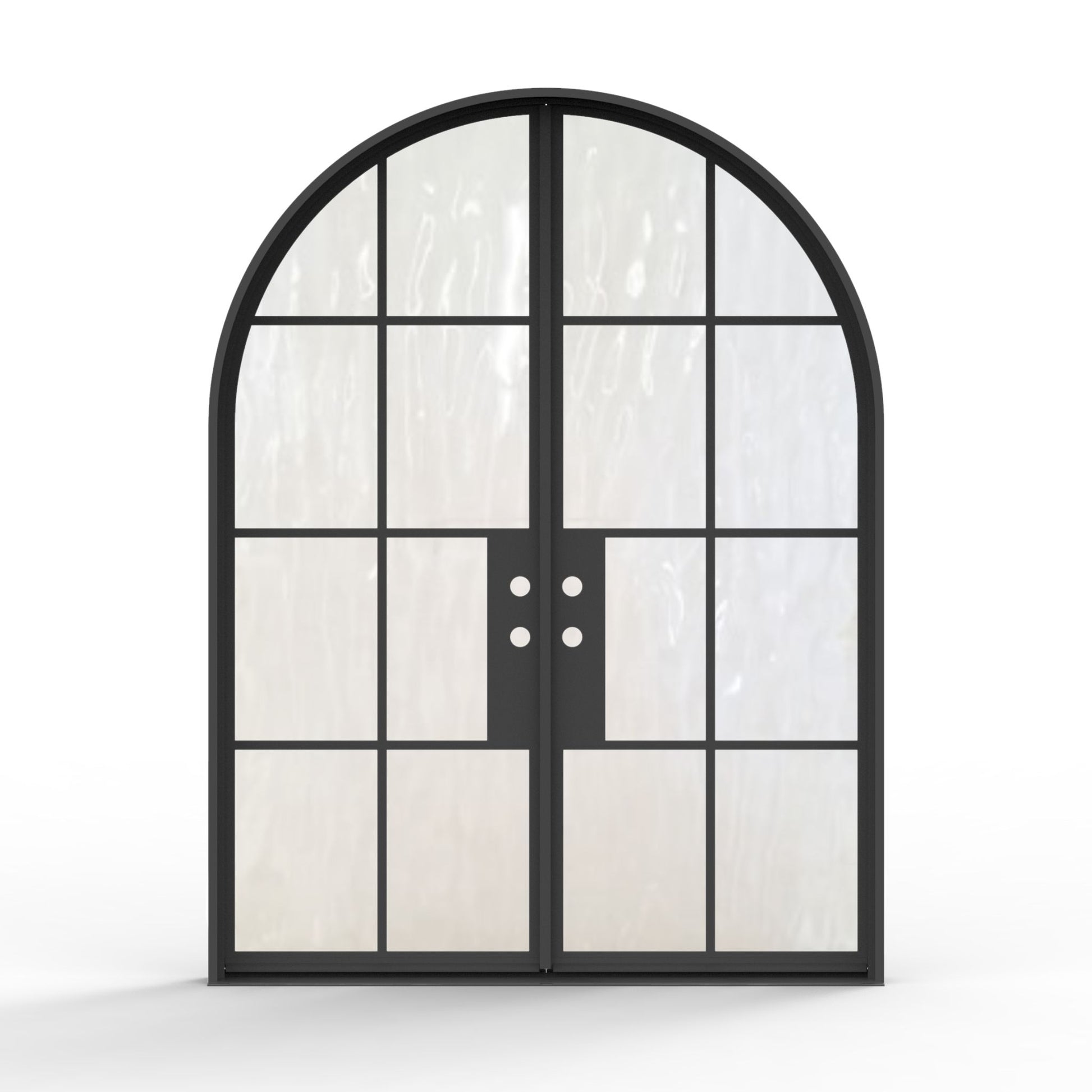 8 lite french steel arch top, exterior door, flemish glass, modern black door, exterior double door