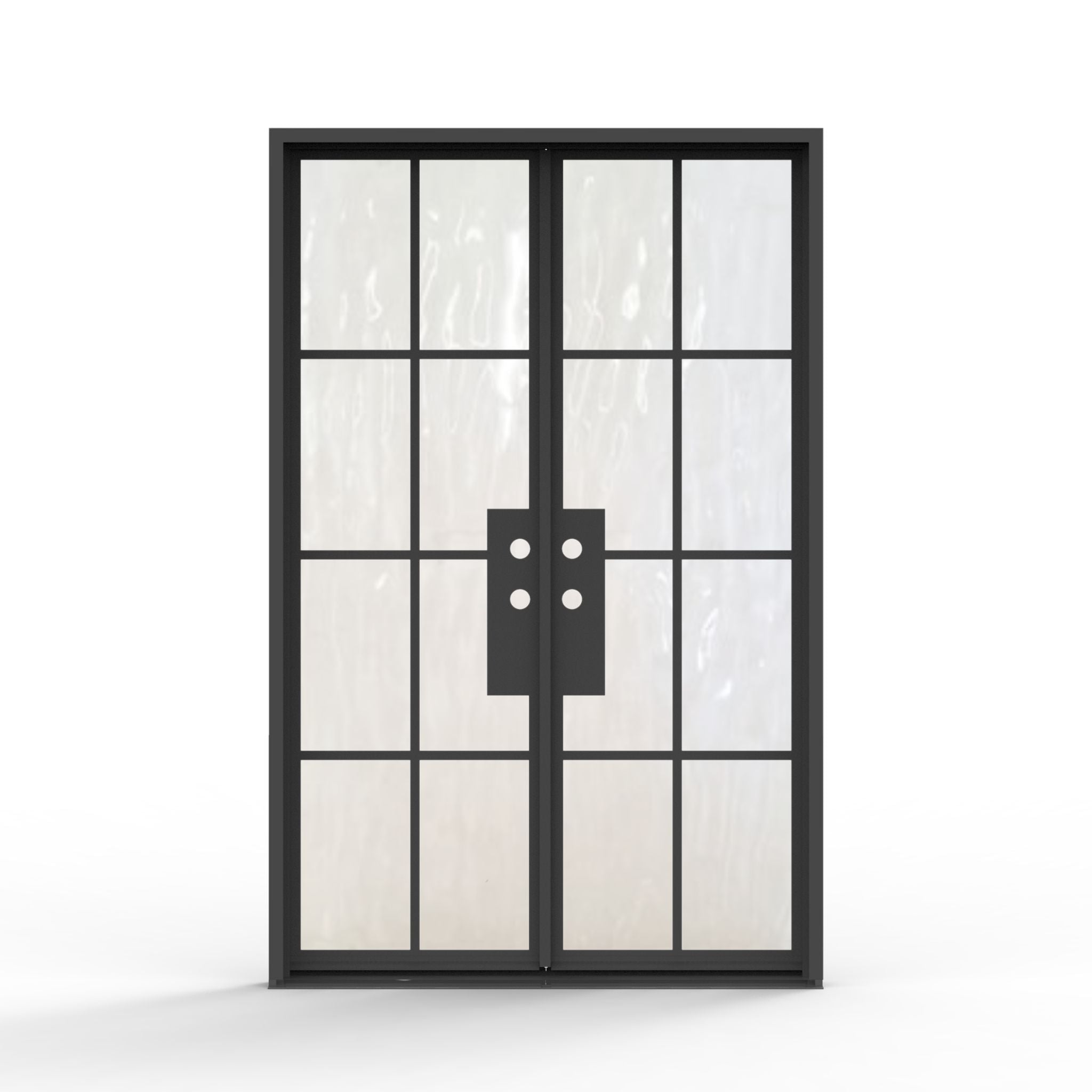 8 lite french steel exterior door, black finish, flemish tempered glass, modern style