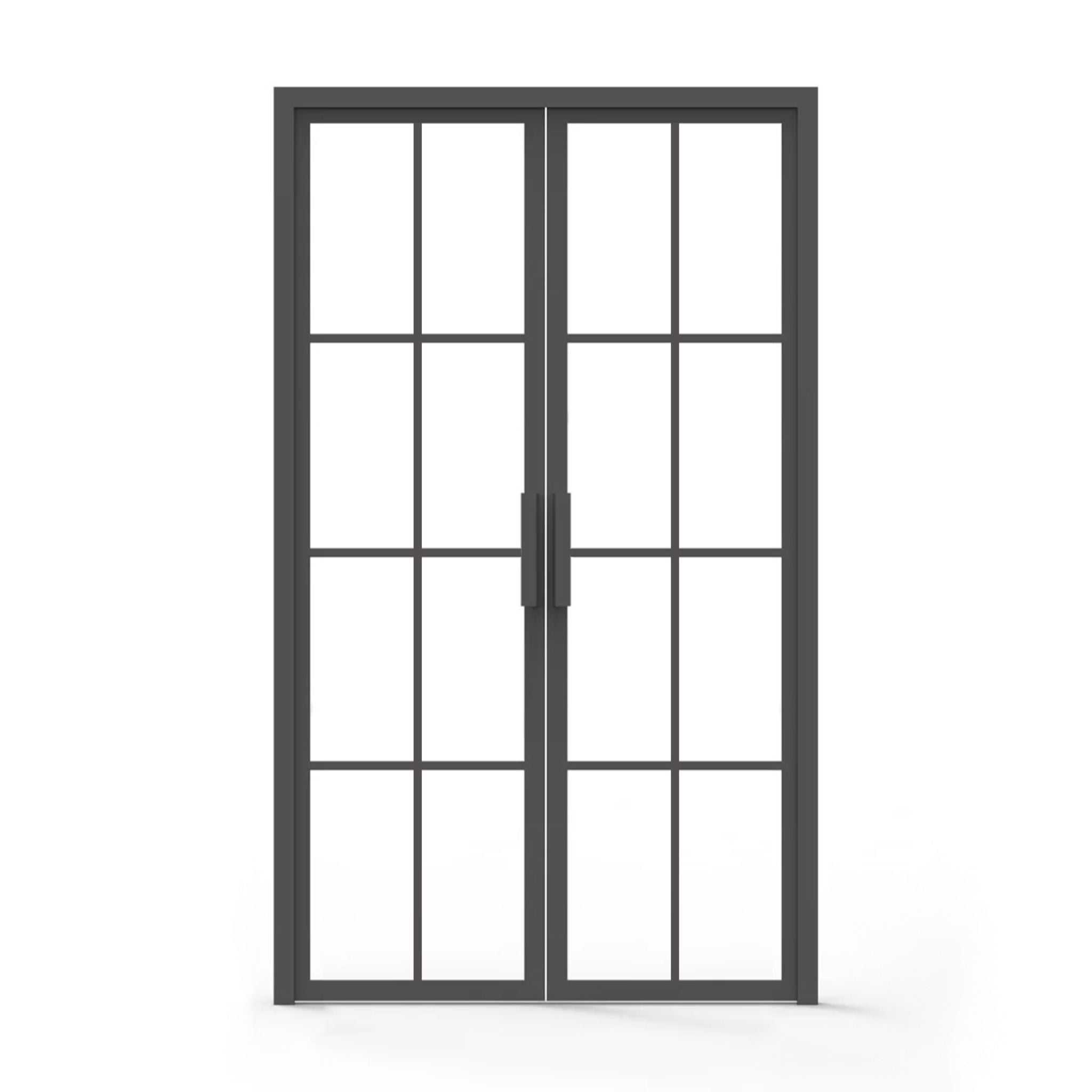 8 lite interior iron door, clear glass, flat handle, 48" x 80"