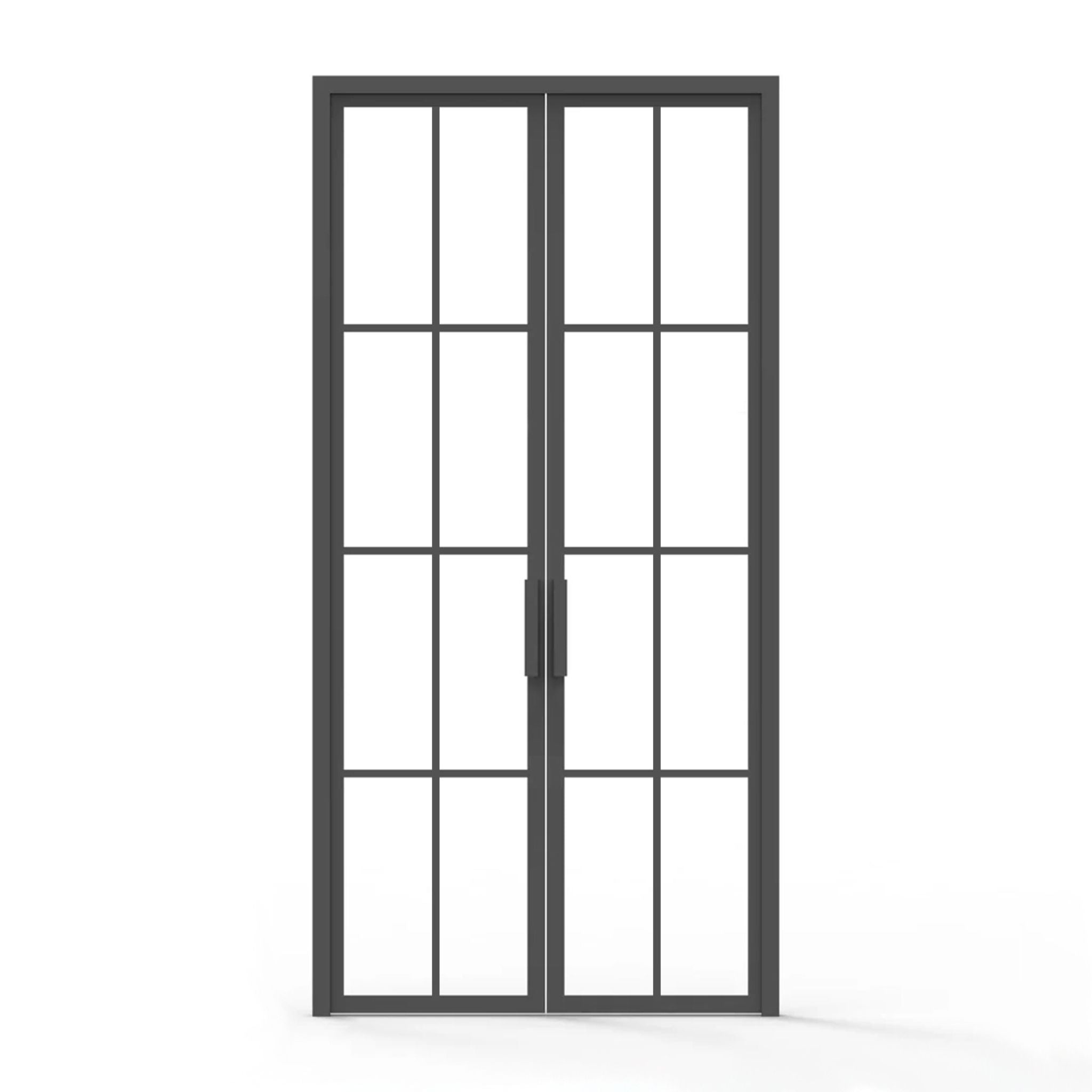 8 lite interior iron door, clear glass, flat handle, 48" x 96"