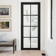 8 lite interior iron single door with clear glass, and a flat handle