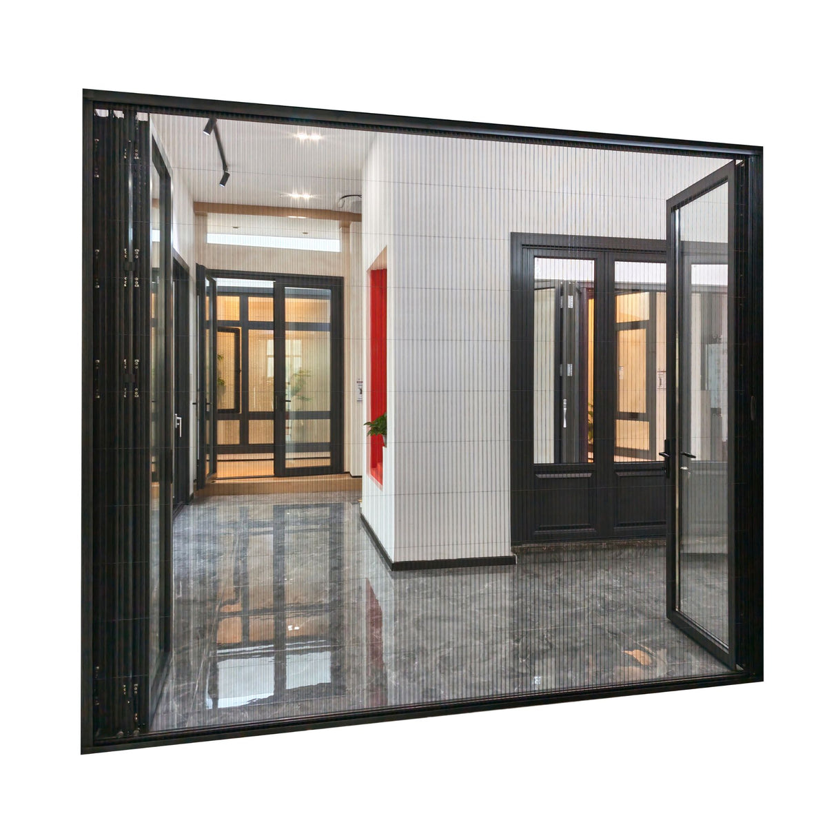 aluminum folding door with retractable screen extended black frame