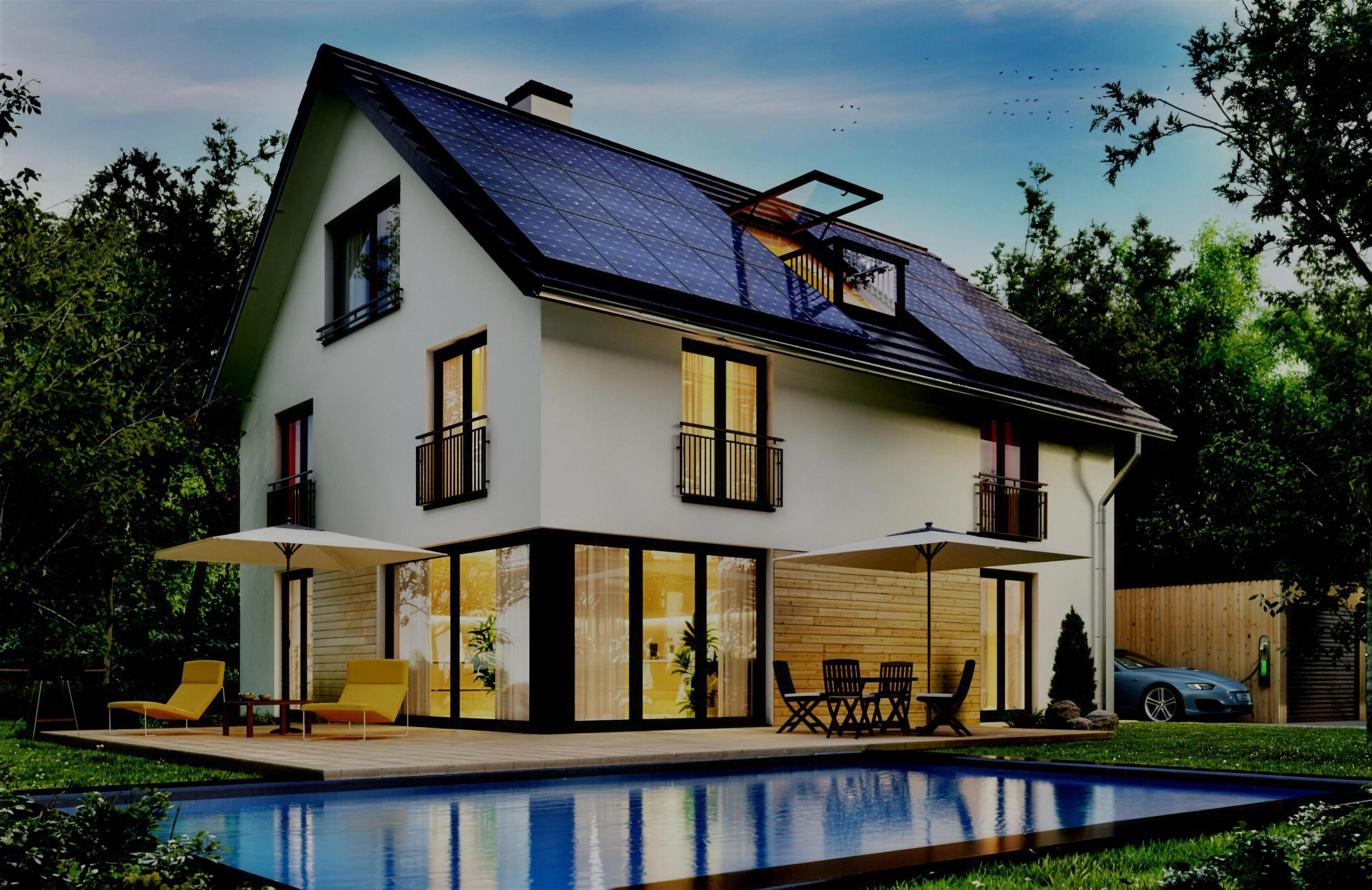 Modern home with Alexués Series aluminum doors and windows, pool and patio