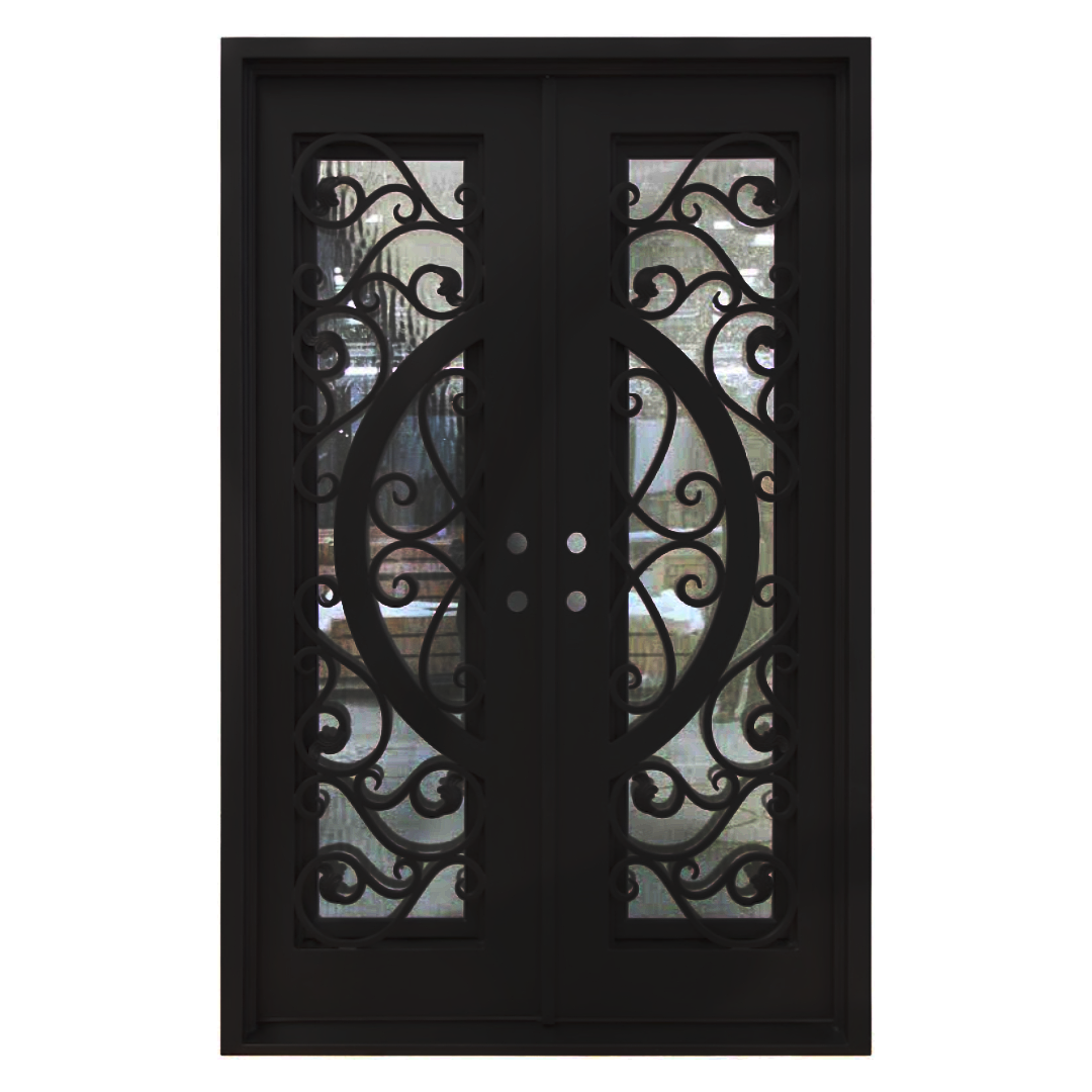 Arthur Wrought Iron Double Entry Door with Flemish Privacy Glass