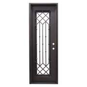 Lux Wrought Iron Full View Single Entry Door with Flemish Privacy Glass