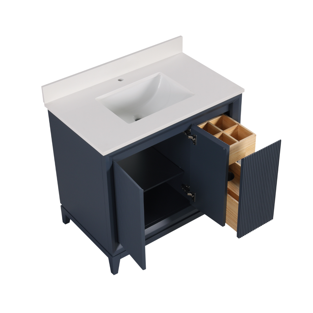 Nova Vanity; Navy Blue; 36 in. inside view