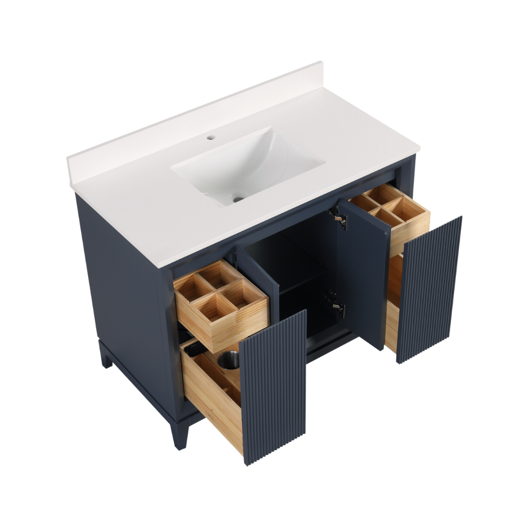 Nova Vanity; Navy Blue; 42 in. inside view