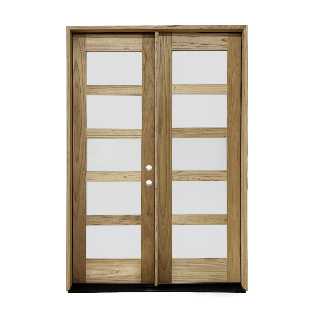 Sahara Series, 5 Lite "Thermo-Wood" Double Door; Chinchilla Glass; Right Hand Swing; 60.5 in. x 81.5 in.