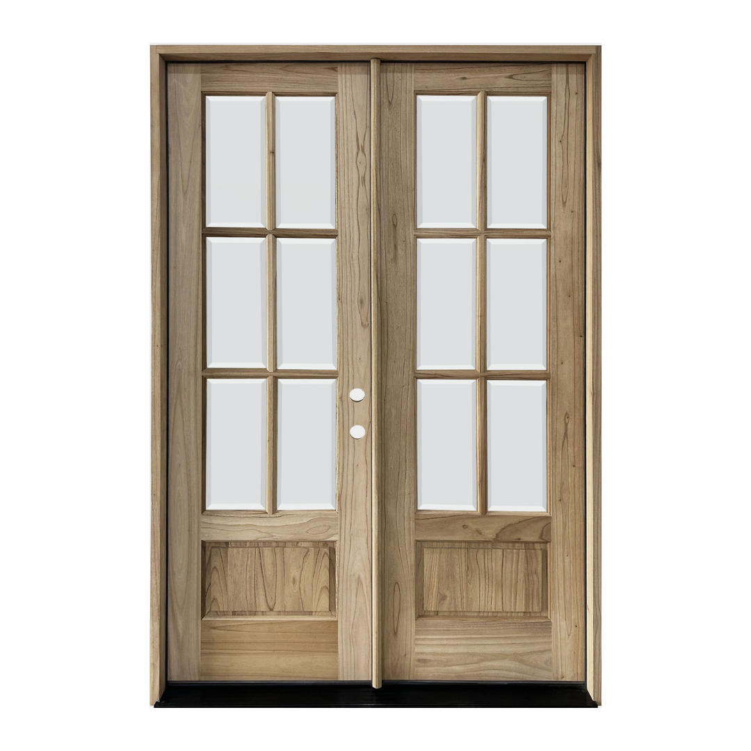 Sahara Series; 6 Lite Thermo-Wood Double Door; Left Hand Swing; Clear Beveled Glass; 60.5 in. x 81.5 in.