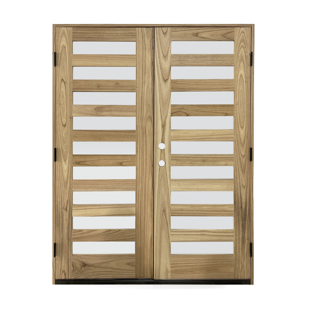 Sahara Series, 9 Lite "Thermo-Wood" Double Door; Chinchilla Glass; Right Hand Swing; 60.5 in. x 81.5 in.