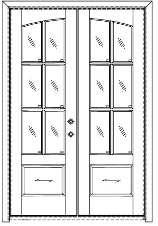 WeatherCraft Torrefied Mahogany 6 Lite Arch Glass Double Entry Door with Flemish Privacy Glass