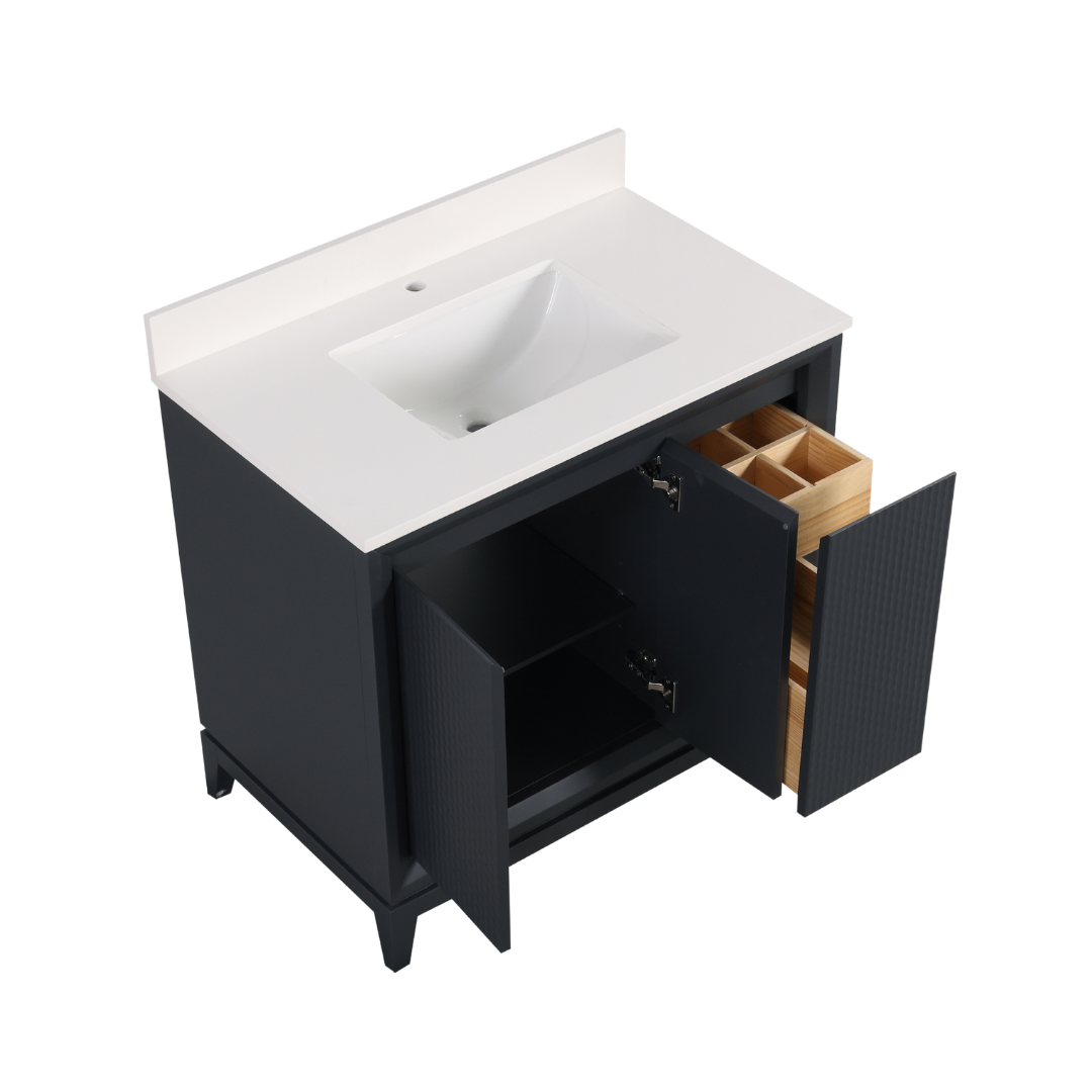 Wren Vanity; Dark Gray; 36 in. inside view
