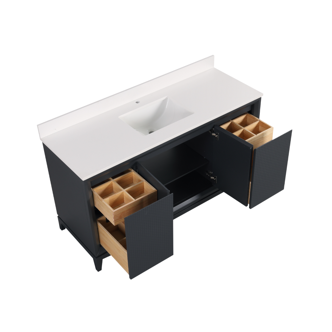 Wren Vanity; Dark Gray; 60 in. SB inside view