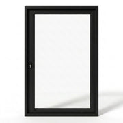 Alexues aluminum 1-lite pivot entry door, matte black finish with full-view clear low+e glass, right-hand inswing configuration, exterior view, thermally-broken
