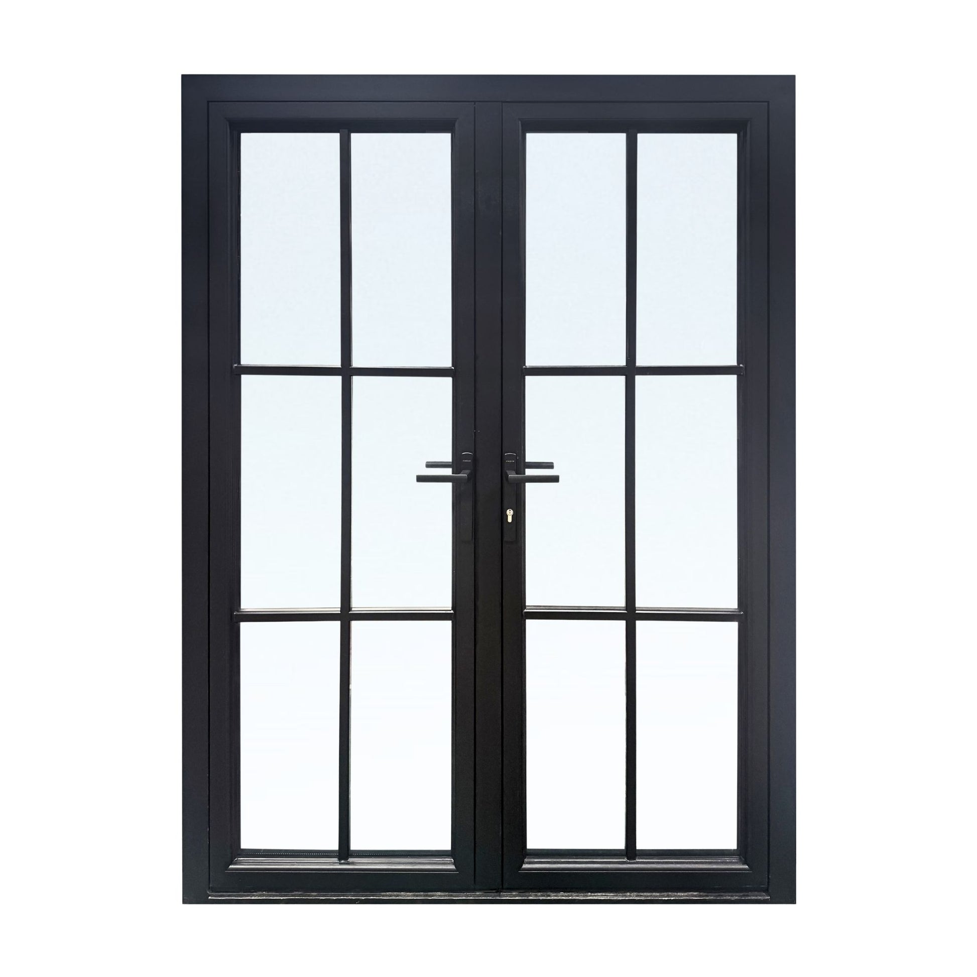 aluminum double door, 6 lite, clear glass, simulated divided light