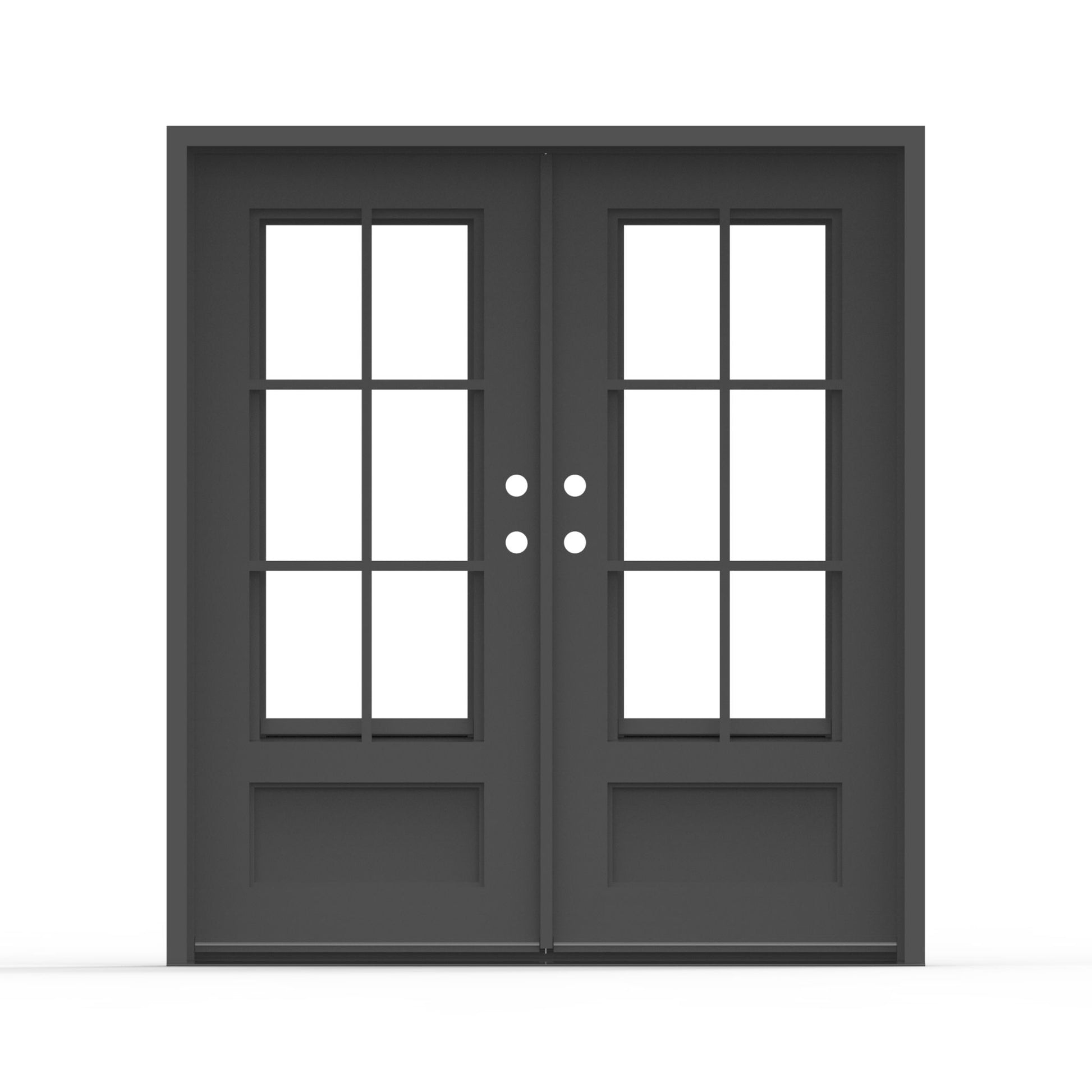 Traditional style black iron entry door, clear 6 lites, operable glass, exterior