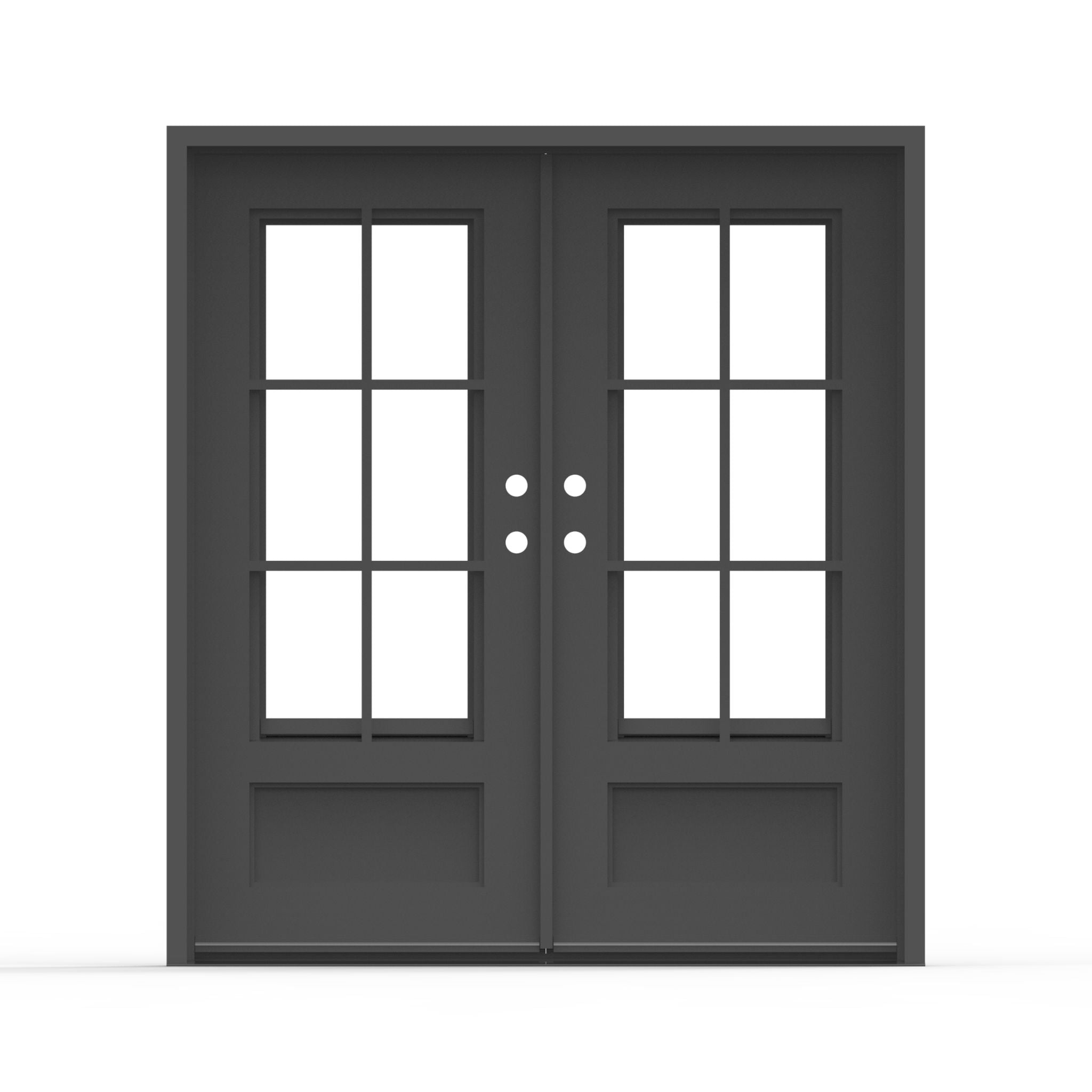 Traditional style black iron entry door, clear 6 lites, operable glass, exterior